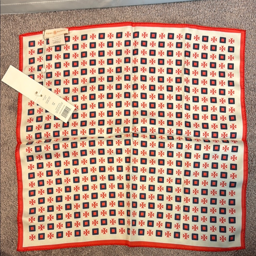 Tory Burch Red and Blue Patterned Scarf